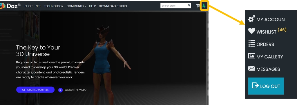 DAZ3Dのメニュー画像1